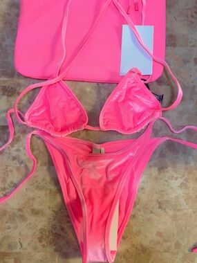triangl swimwear Neon Pink Triangle Bikini Set